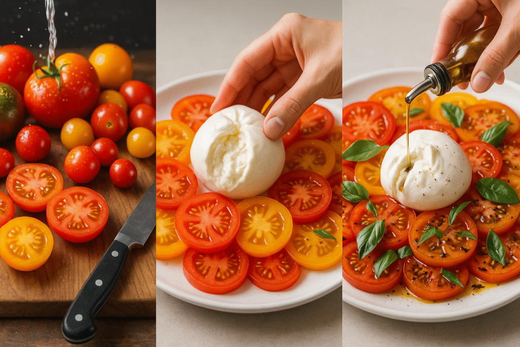 “salad burrata with tomatoes and basil” for visual search optimization.