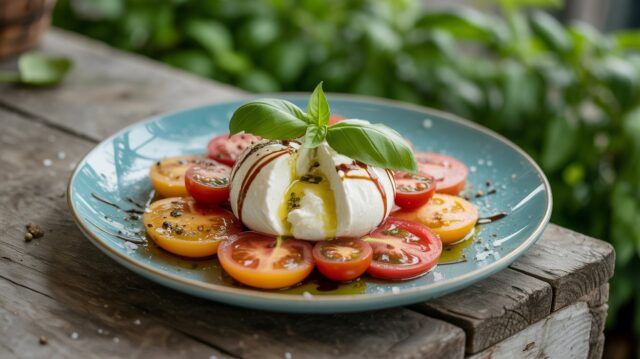 “salad burrata with tomatoes and basil” for visual search optimization.