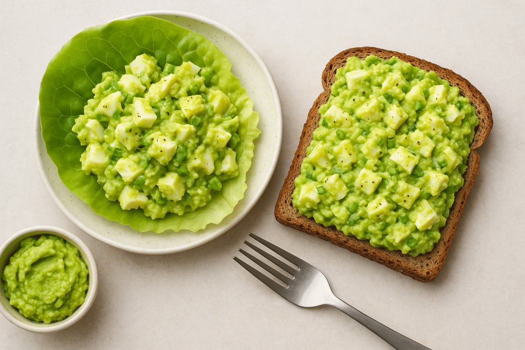 Avocado Egg SaladUse mashed avocado in place of mayo for a rich, heart-healthy twist on egg salad. Serve in lettuce leaves or on whole grain bread.